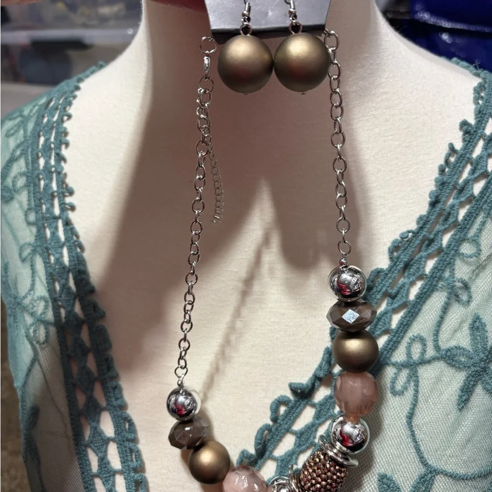 Paparazzi SilverCopper Brown Beaded Necklace 18” chain w/matching earrings